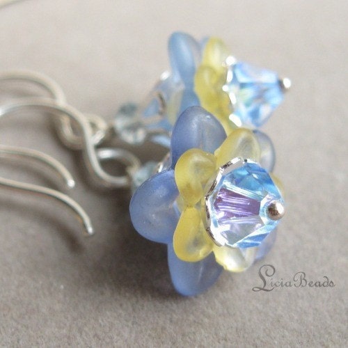 Sunny skies - Topaz Gemstone, Swarovski and sterling silver flower earrings