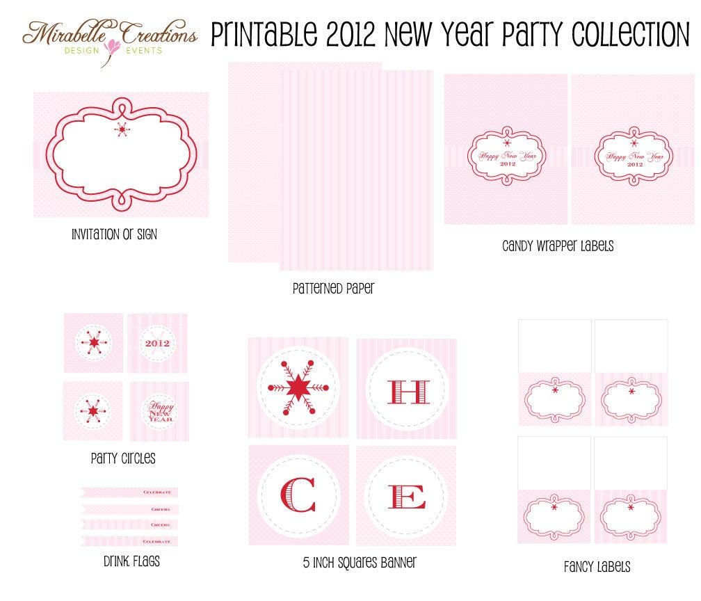 PRINTABLE PARTY COLLECTION -- 2012 New Year's Party Collection -- Mirabelle Creations