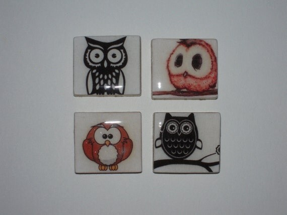 Scrabble Tile Magnets, Set of Four Owls