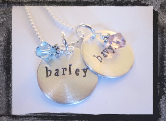 Hand Stamped Charms - Sterling SIlver - Swarovski Crystals