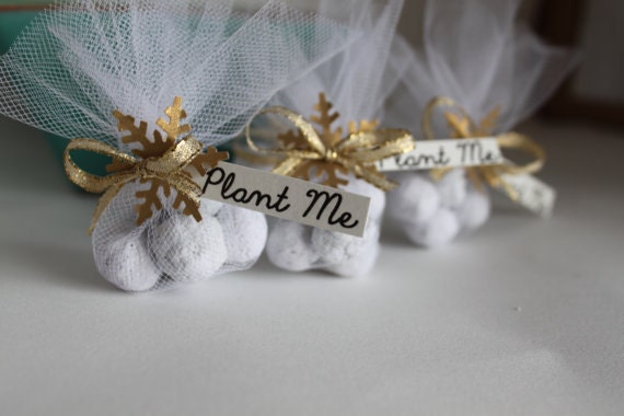 Sample Seed Bomb Winter Wedding Favor Gold w Gold Snowflake