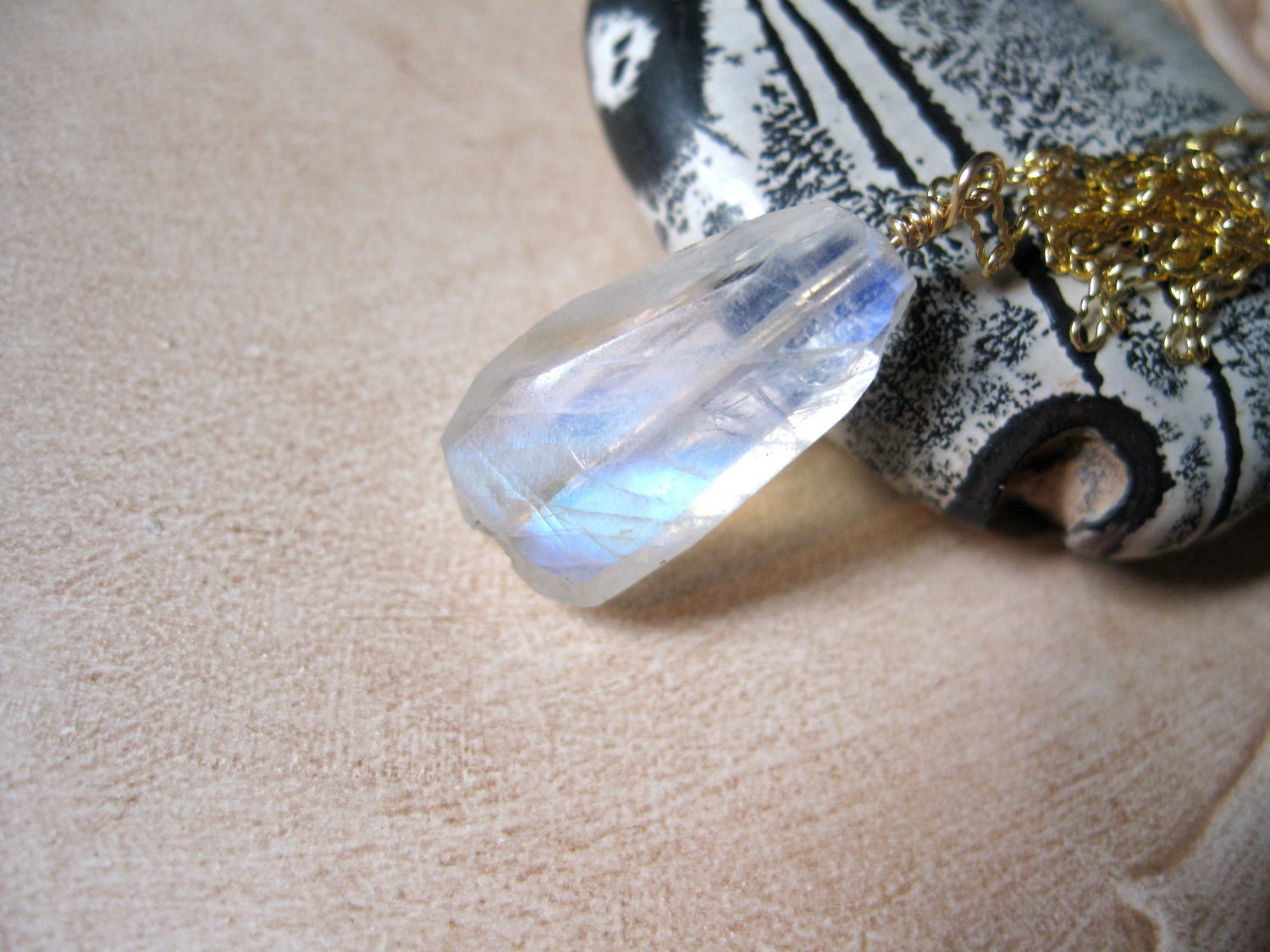 Rainbow Moonstone Nugget, Gold Necklace