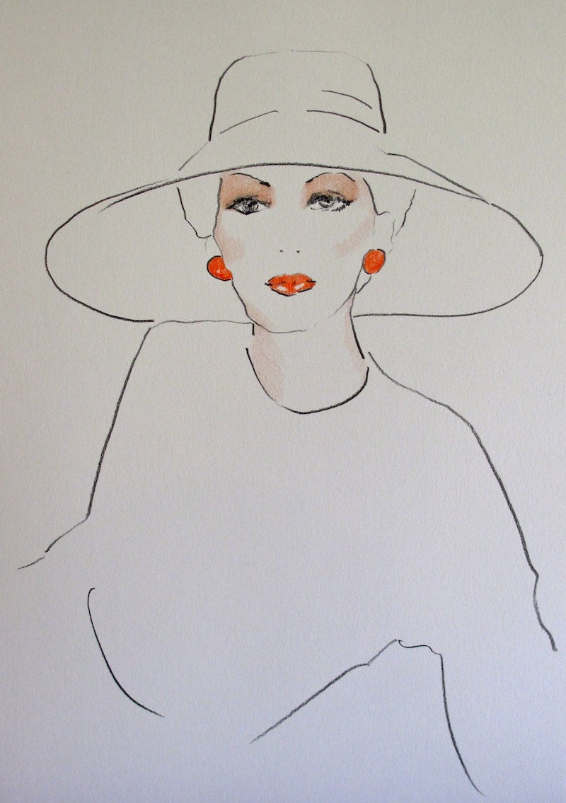 The Red Earrings ORIGINAL FASHION ILLUSTRATION Vintage Inspired