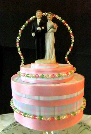 Cool Winter Pink and Green Wedding Cake Topper SAMPLE From YourTops