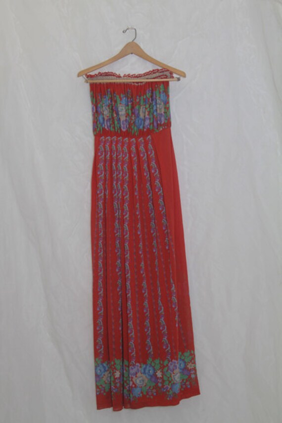 70's Vintage ROMANTIC Red Floral Long Dress Large From GlassiousClay