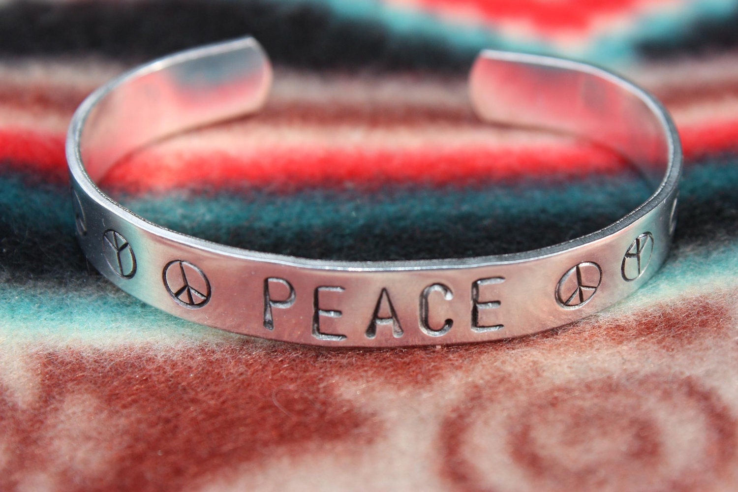 PEACE Hand Stamped Metal Cuff Bracelet