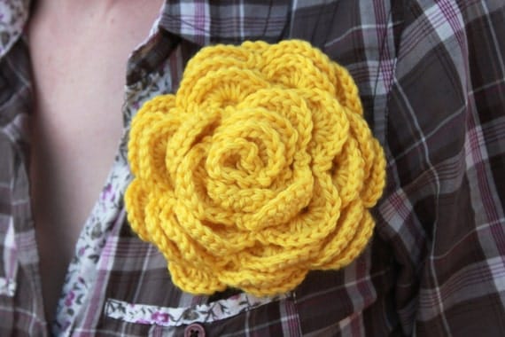 Large Crochet Rose Pin / Crochet Flower Pin / Crochet Brooch