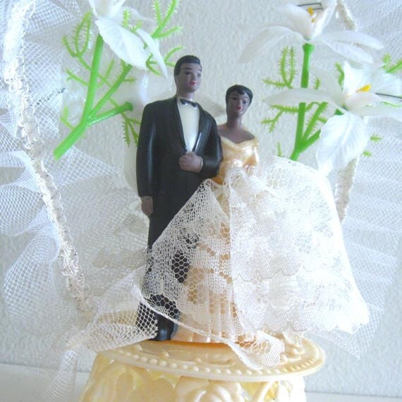 Vintage Wedding Cake Topper African American Black bride and groom