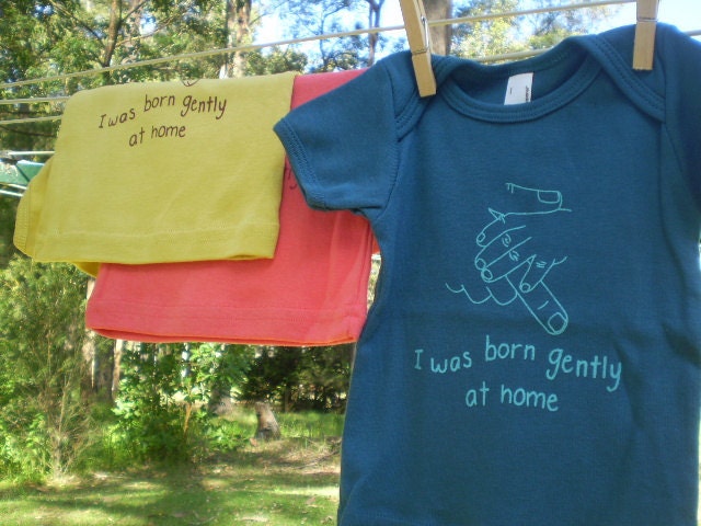 I was Born Gently at Home, Organic Cotton Baby/Toddler T-shirt, Boy, Blue.