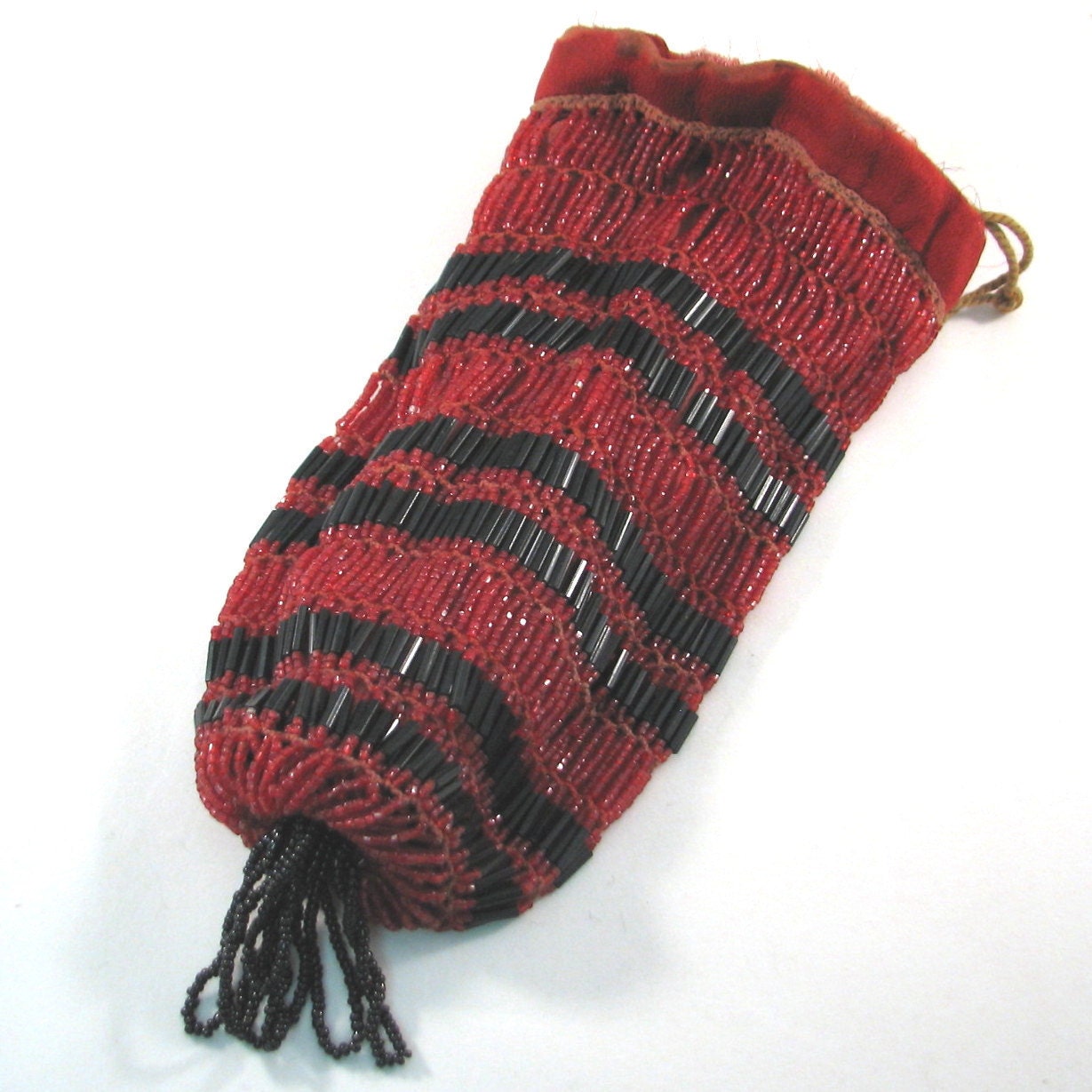 Vintage Flapper Style Red and Black Beaded Purse