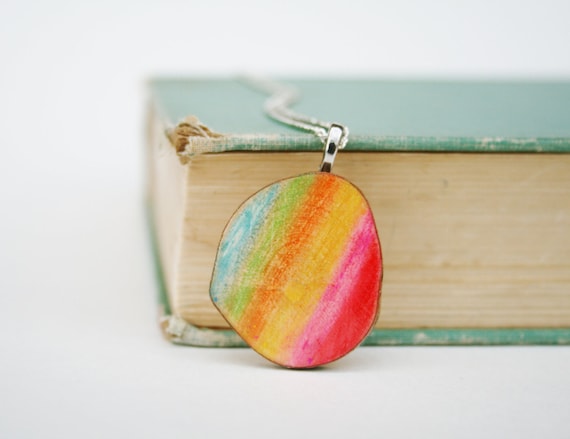 Art pendant necklace rainbow watercolor, Customized gifts, Unique gifts, art jewelery, gifts for her