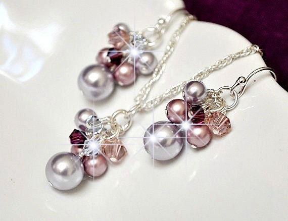 Lilac Rose Plum Sterling Silver Wedding Attendants Jewellery