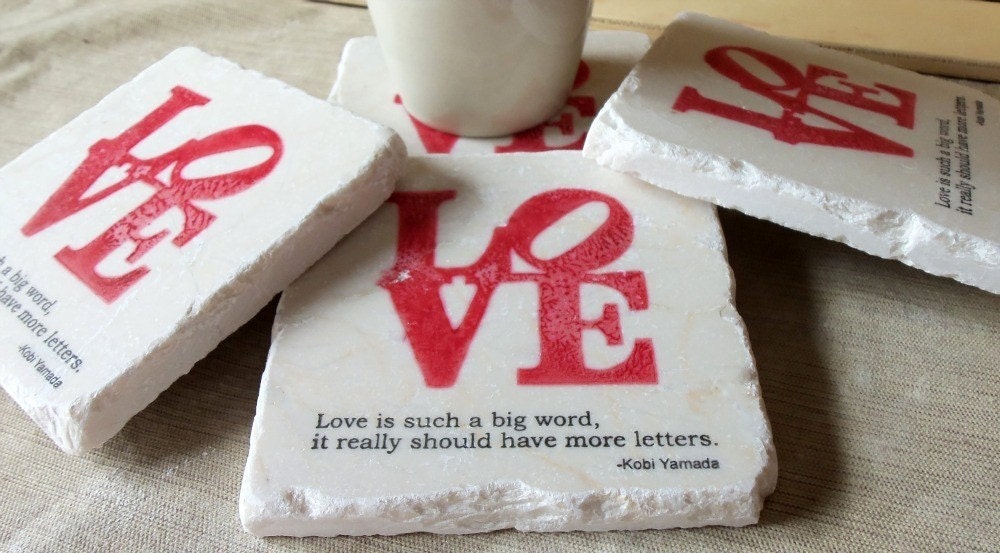 ON SALE Drink Coaster Set, Love is Such a Big Word, Set of 4, Ready to Ship
