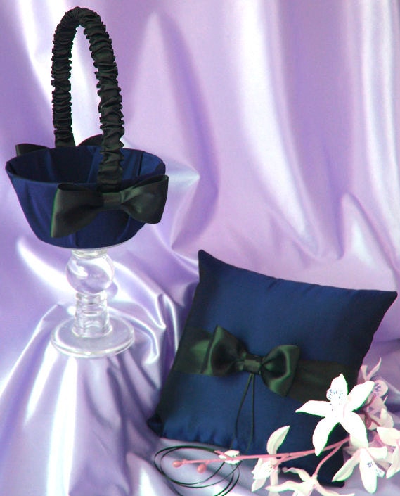 Navy Blue and Black Wedding Accessories Flower Girl Basket and Ring Bearer