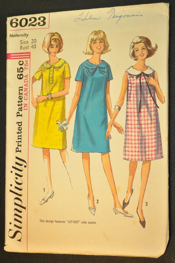 Maternity One-Piece Dress in Misses' Sizes, Vintage 1965 Sewing Pattern- Simplicity 6023