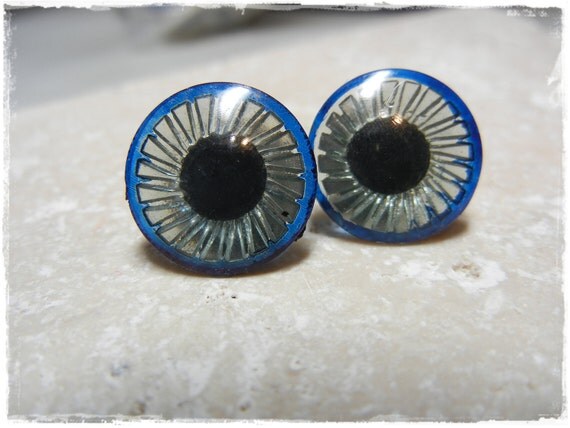 12mm Blue Old Style Vintage Veined Owl or Troll  Eyes  10 Pieces NO WASHERS