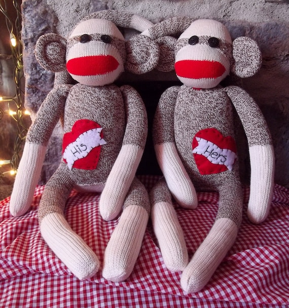 Sock Monkey Doll, His and Hers Valentines Day Set