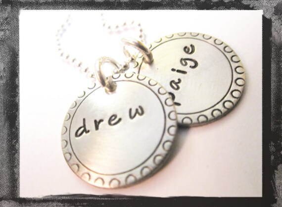 Personalized Jewelry - Hand Stamped Necklace - Dotted Border Charms