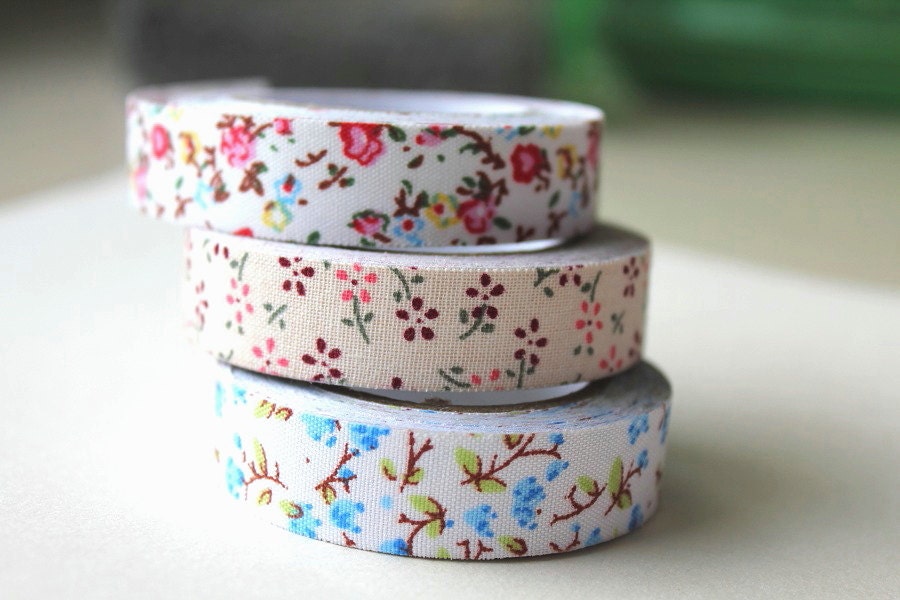 Fabric tape - Printed floral ribbon tape - Set of 3