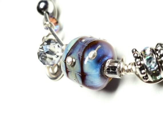 Sea Dreams Aqua Sky Blue Lampwork & Dichroic Bead Wire Wrapped SS Bracelet