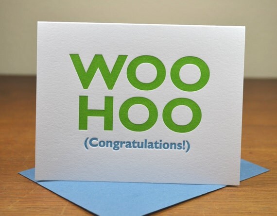 Woo Hoo Congratulations - FREE US shipping - folded two-color letterpress greeting card