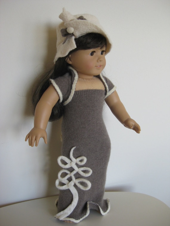 Cashmere dress with shawl and hat for American girl/18" doll 0025