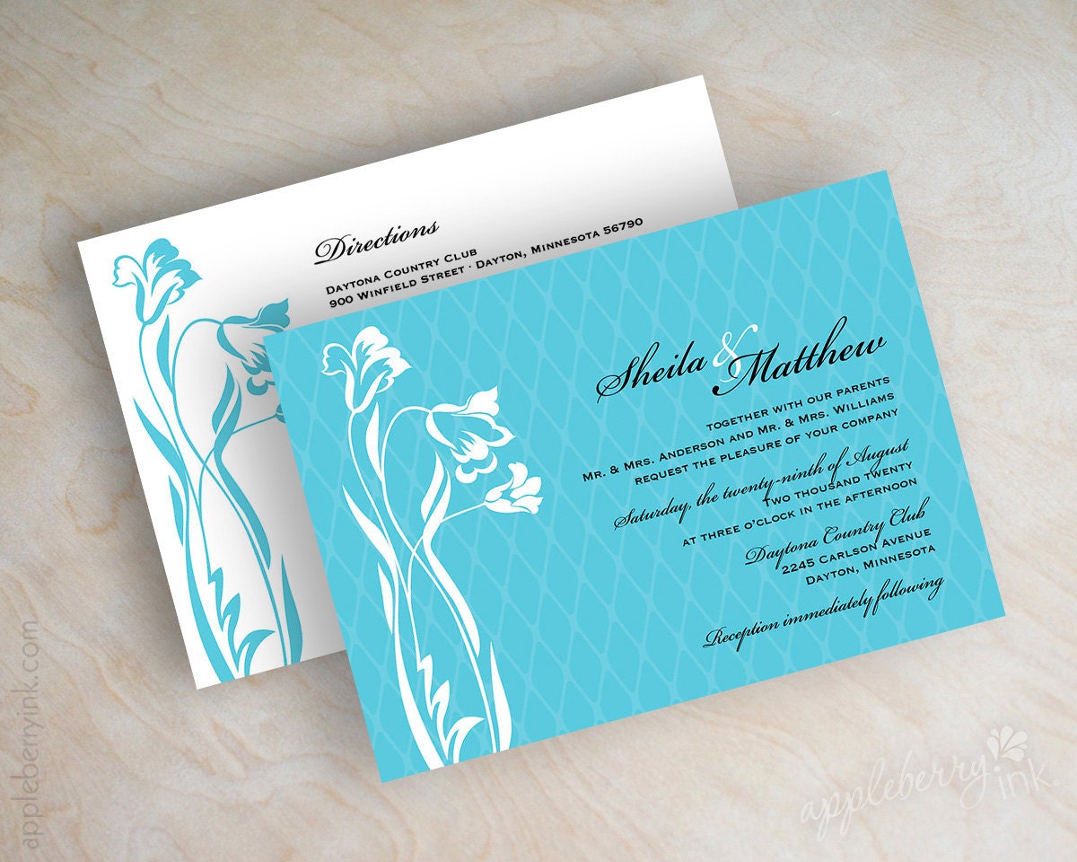 Tulips wedding invitations modern contemporary design in tiffany blue 