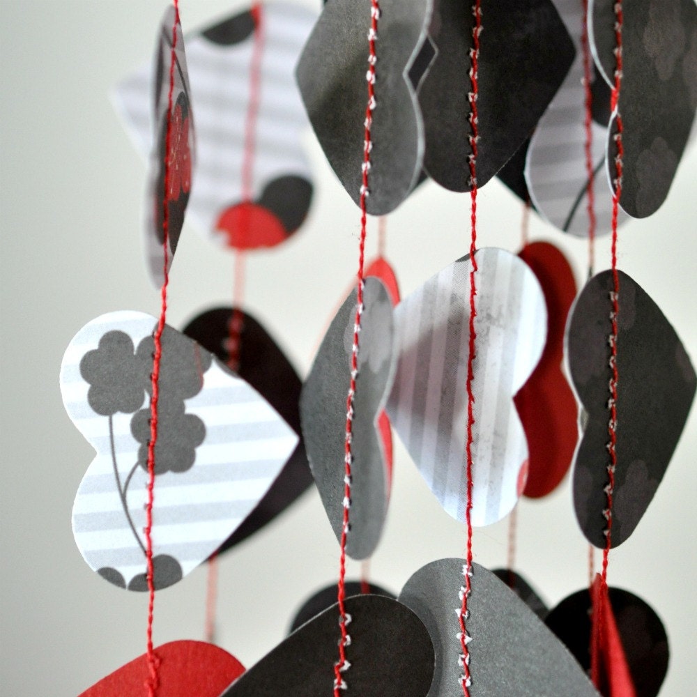 SALE Valentine's Red and Black  Love Paper Garland