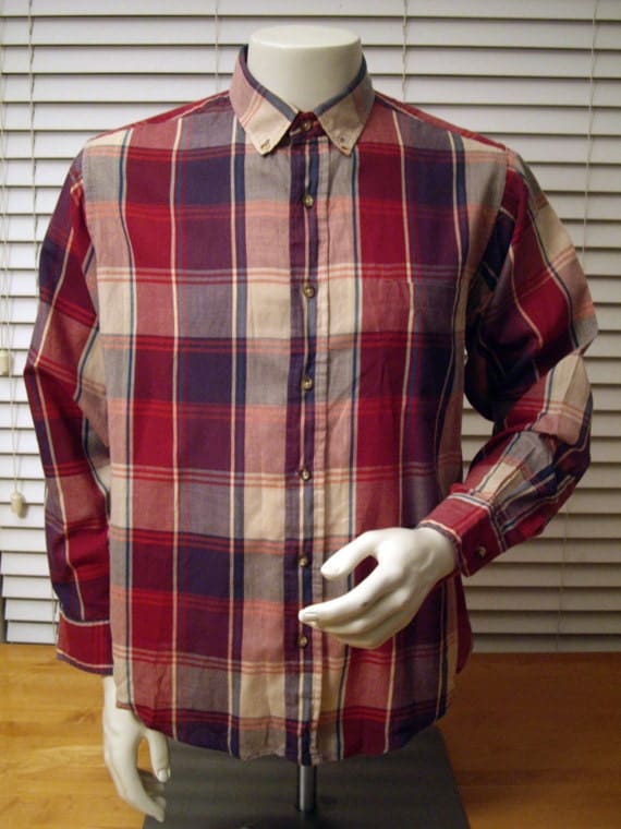 Members Only Flannel Plaid Button-Up Shirt -- Medium/Large -- Light Weight