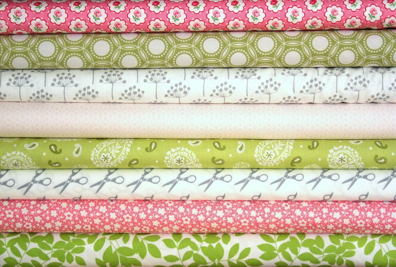 fat-eighth bundle (pink, green and grey)--misc. designers--8 pieces--1 yards total