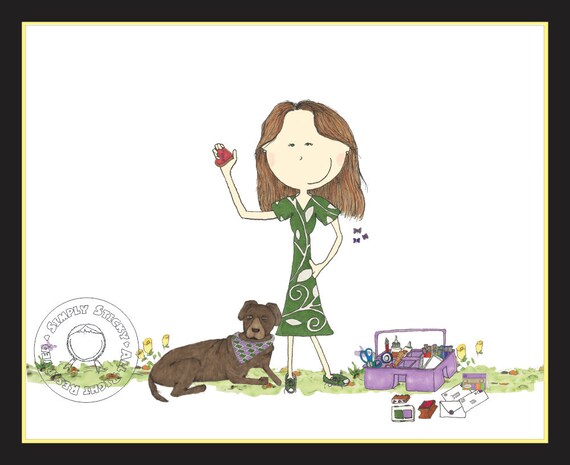 DEPOSIT for an Adorable 9 x 14 Custom Framed Illustration