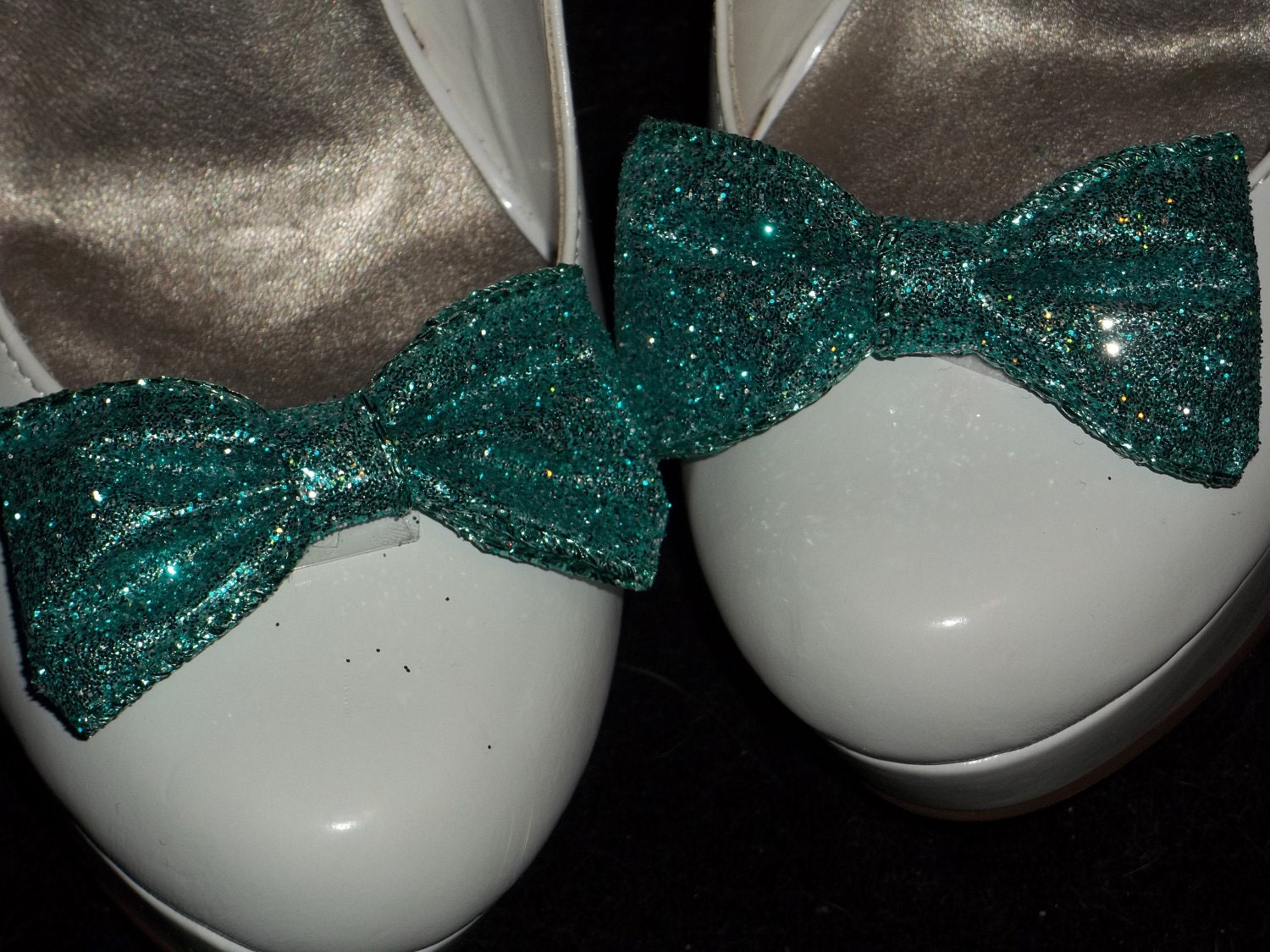 Shoe Clips Auqa Turquoise Glitter Bows Set of 2 bridal wedding
