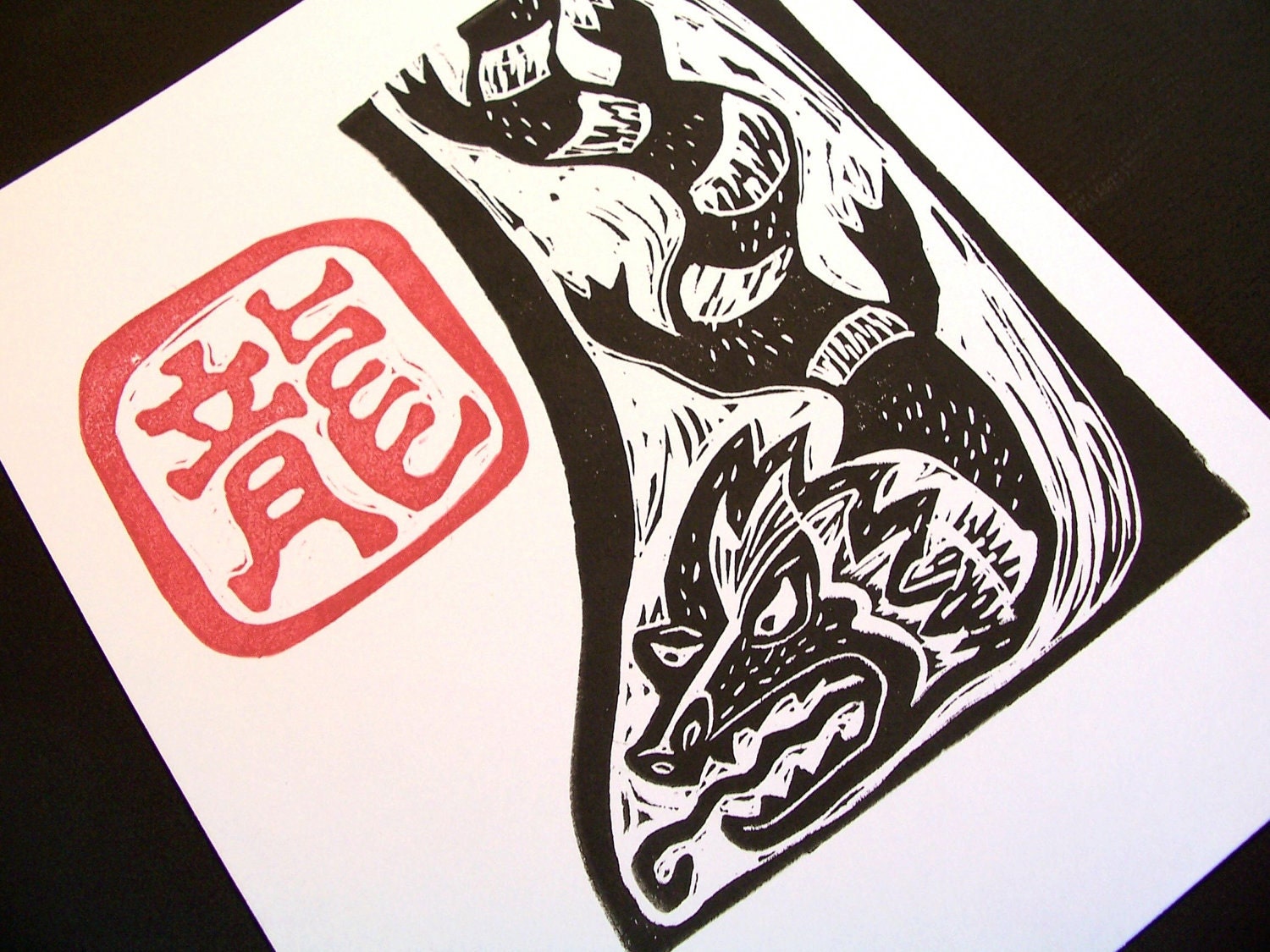 Happy Chinese New Year Dragon Linocut original hand printed limited edition