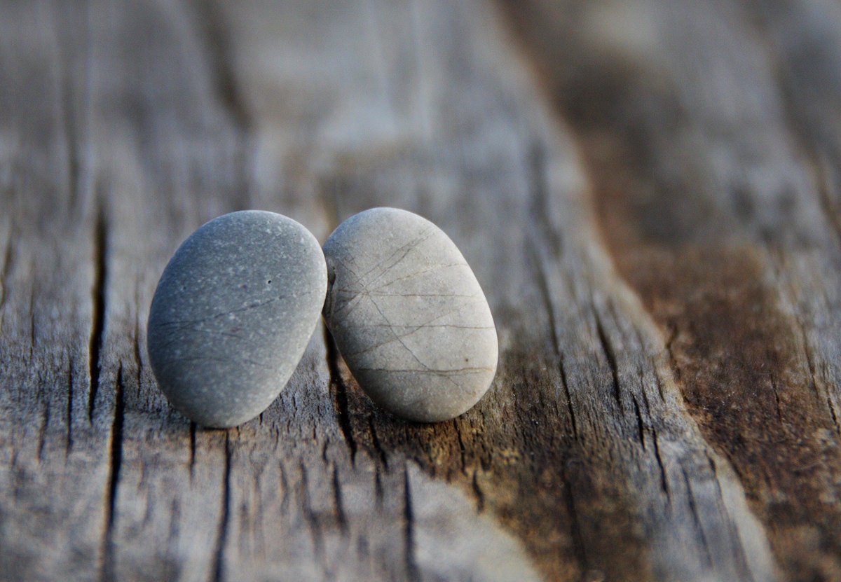 Entire shop 20% off sale - Pebble ear studs on sterling silver posts / beach stone studs / rock earrings ready to ship