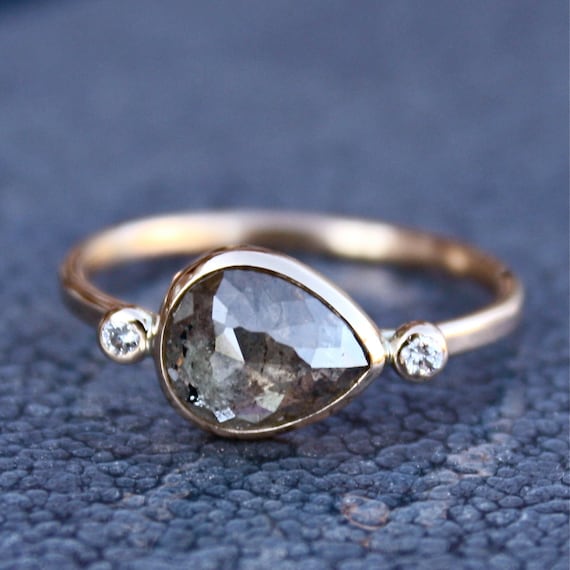 Diamond Engagement Ring - Rose Cut Diamond Slice - 14K Yellow Gold