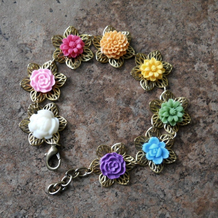 Rainbow Floral Bracelet, Color Wheel Bracelet