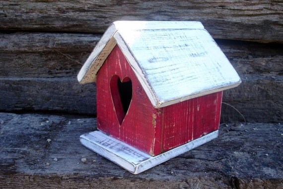 Rustic Red Valentines Day Birdhouse with Heart