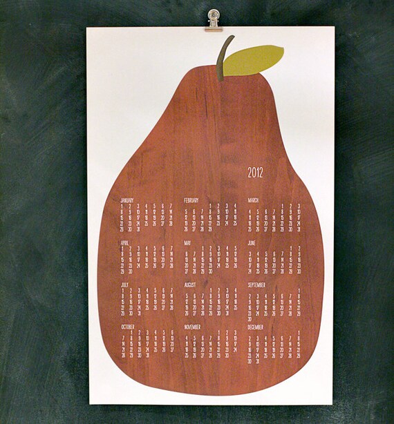 Wooden Pear 2012 Wall Calendar 11"x17"