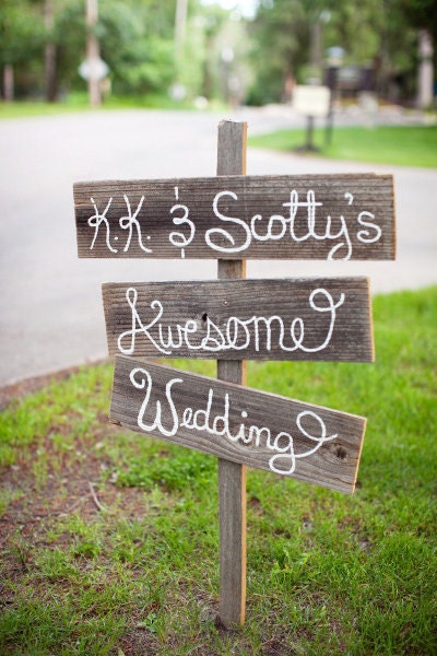 Rustic Wedding Sign Country Wedding Outdoors Cursive Hand Painted Wood