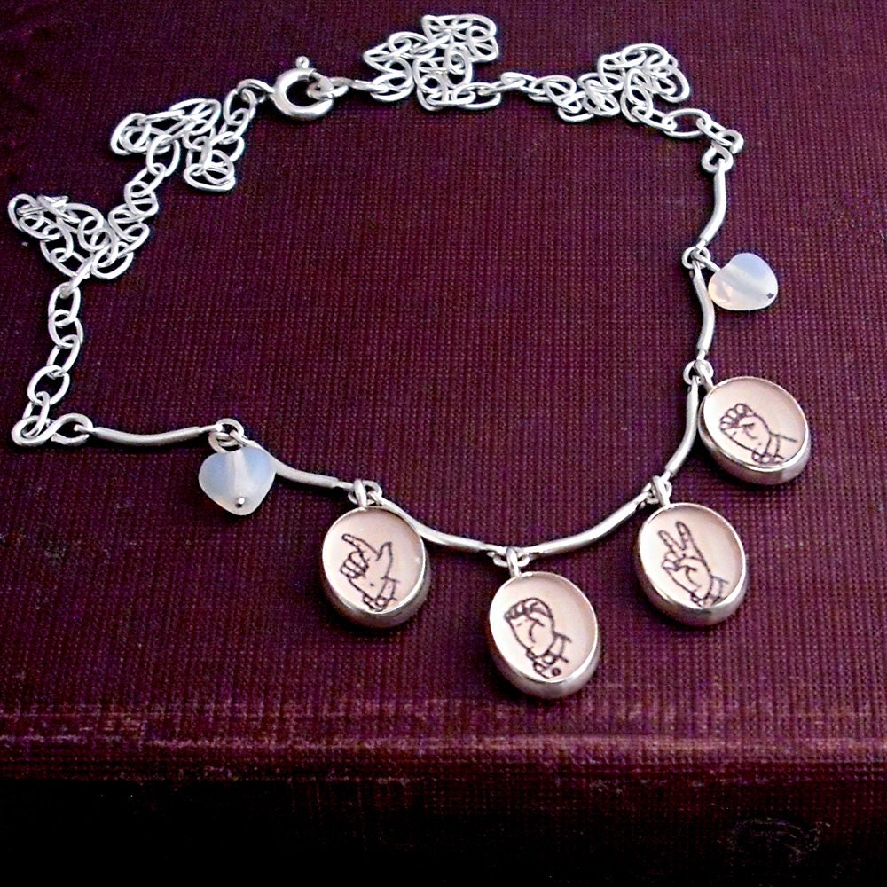 Valentine Necklace Spells LOVE in Sign Language Alphabet Letters