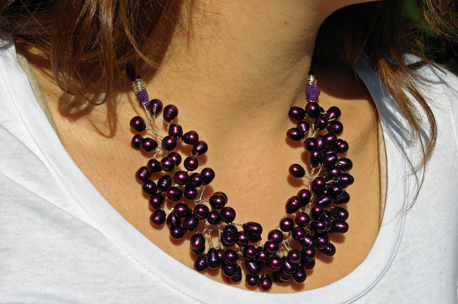 purple pearl necklace, wedding