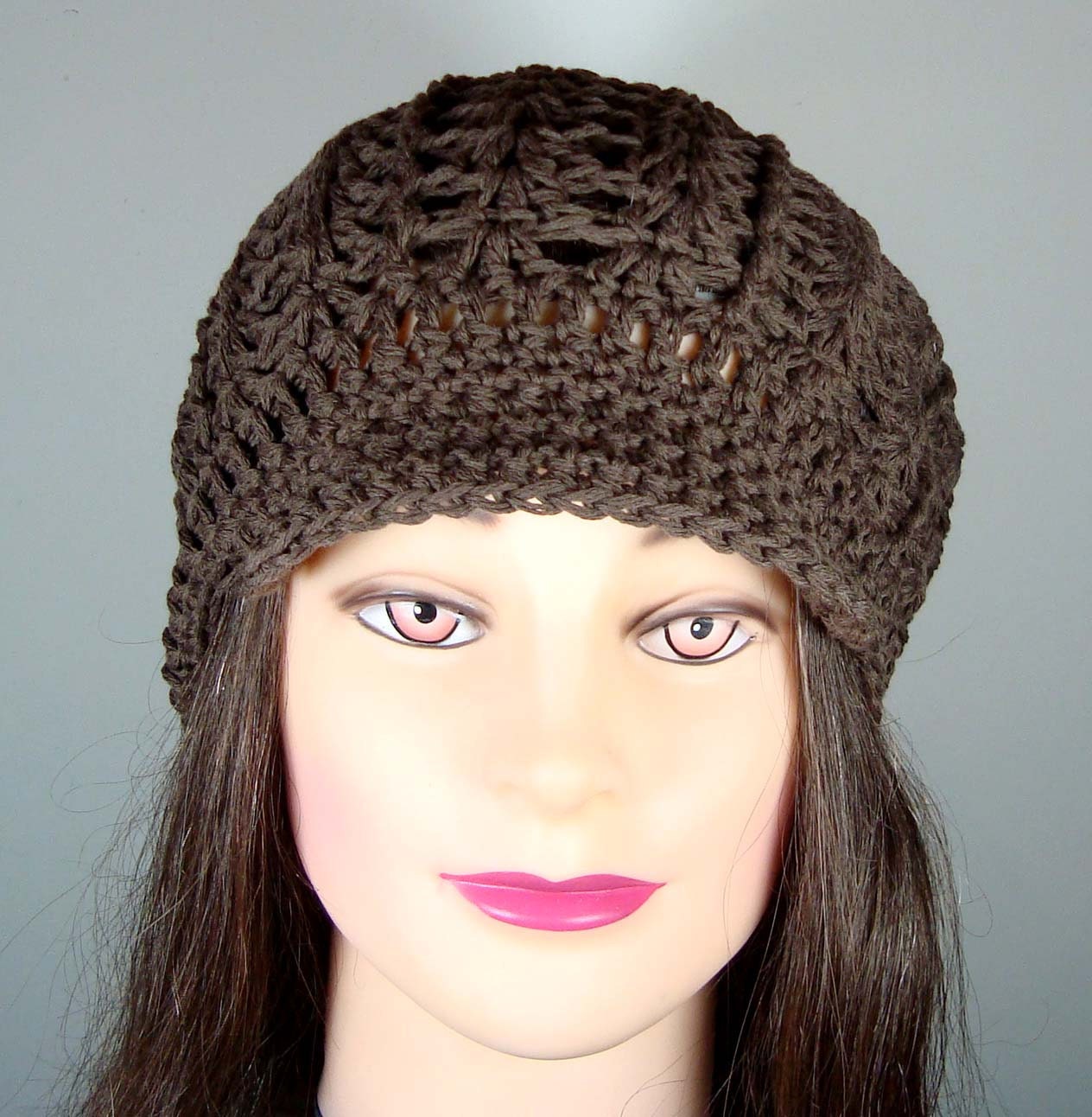 Cabled Newsboy Hat in Chocolate Brown