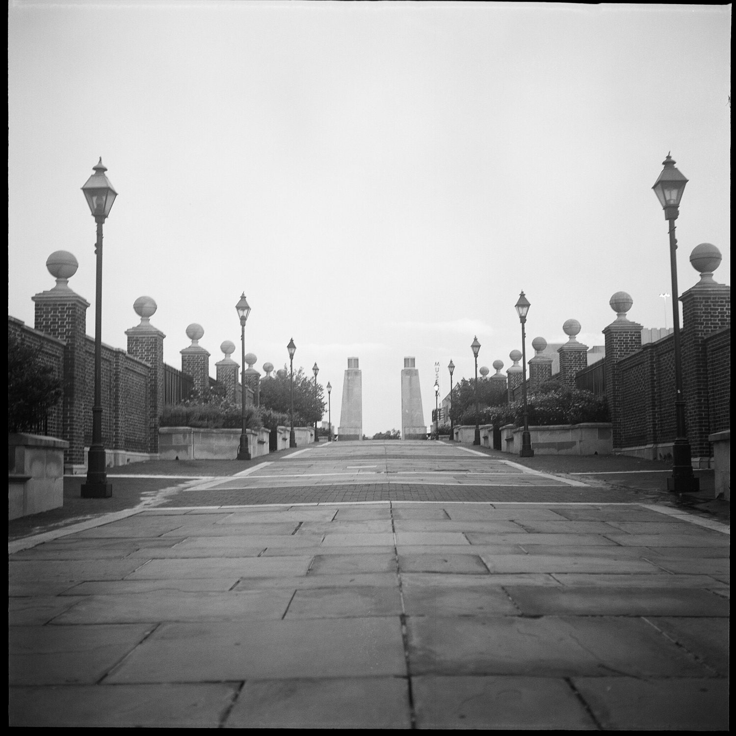 Photo Street Scene Bridge and Lamps in Philadelphia Film Black and White