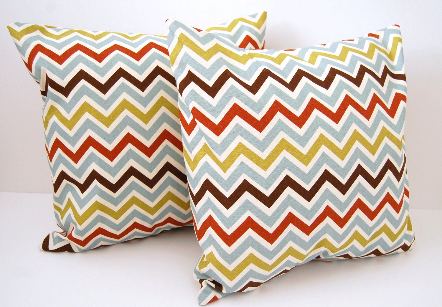 Decorative pillow covers set of two 20 x 20 blue brown chevron
