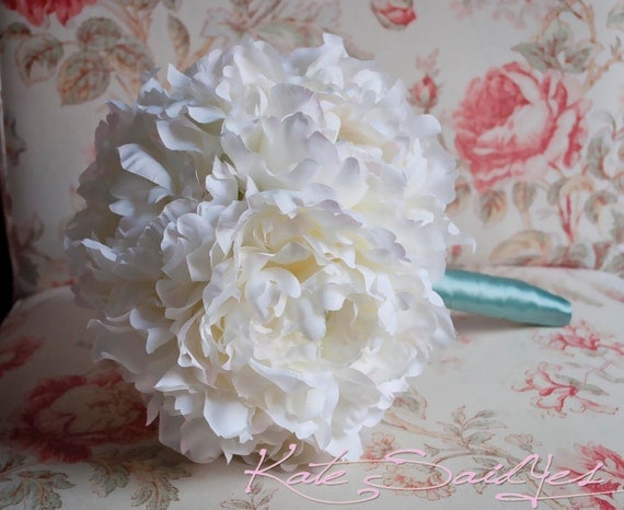 Cream Peony and Tiffany Blue Wedding Bouquet