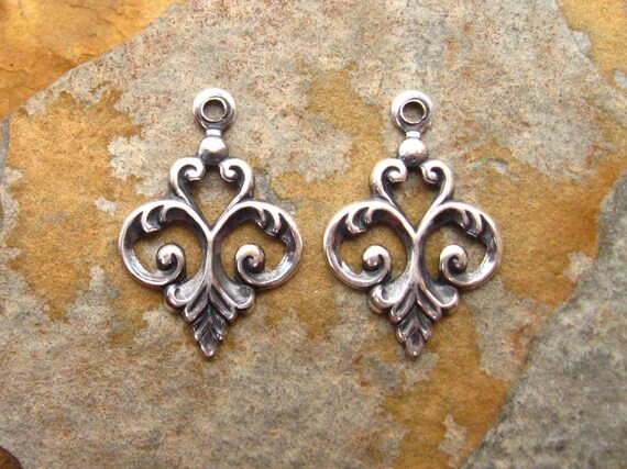 Trinity Brass Co. 4 Antique Silver Fancy Fleur Drop 5mm x 20mm -  LOW SHIPPING