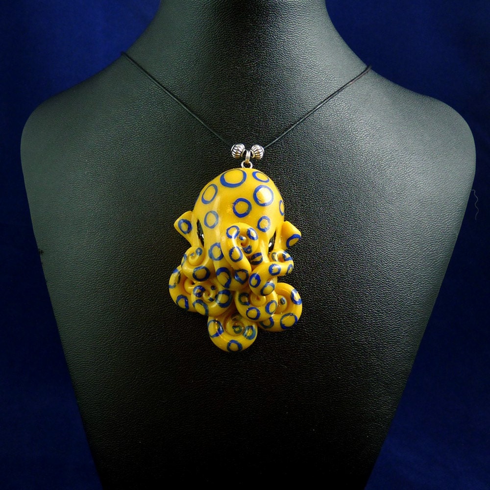 Blue Ringed Octopus Necklace - Polymer Clay Jewelry Pendant