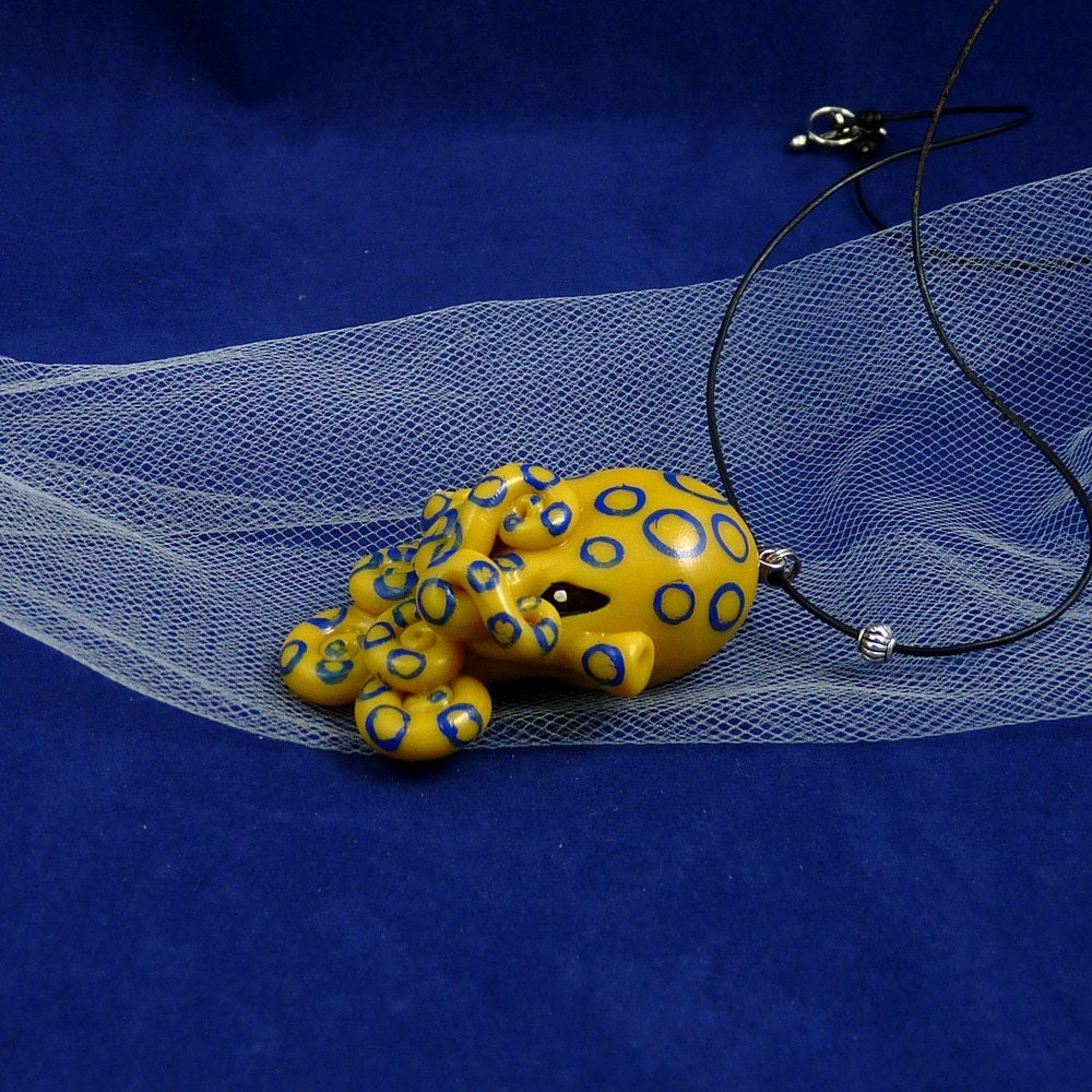 Blue Ringed Octopus Necklace - Polymer Clay Jewelry Pendant