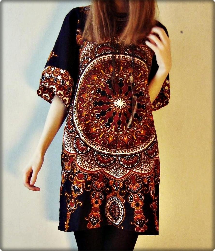 60s Psychedelic Tribal Dashiki Mini Dress