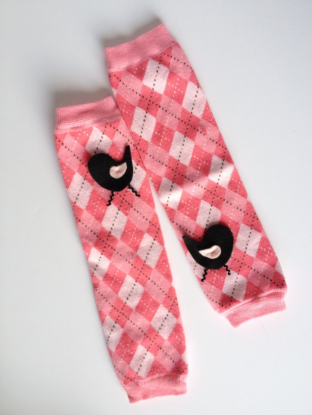 Easter Spring Baby Leg Warmers: Pink argyle leg candy with Black Birds
